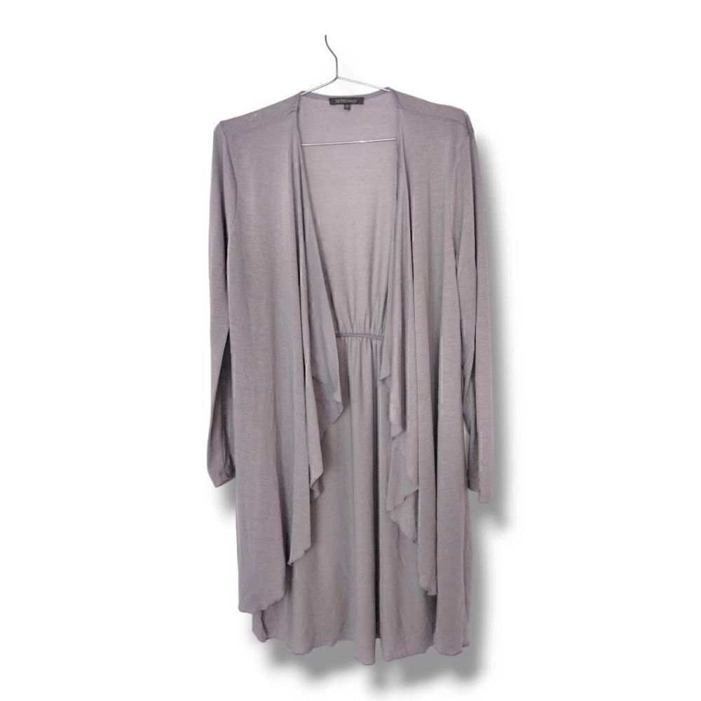 Retro-ology Womens Grey Open Front Draped Cardigan Cinched Back Size L